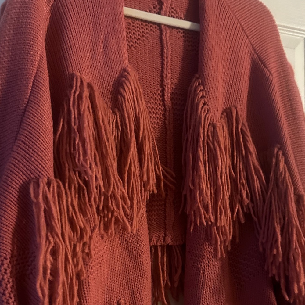 Vici Terracotta Fringed Cardigan - Picture 4 of 8